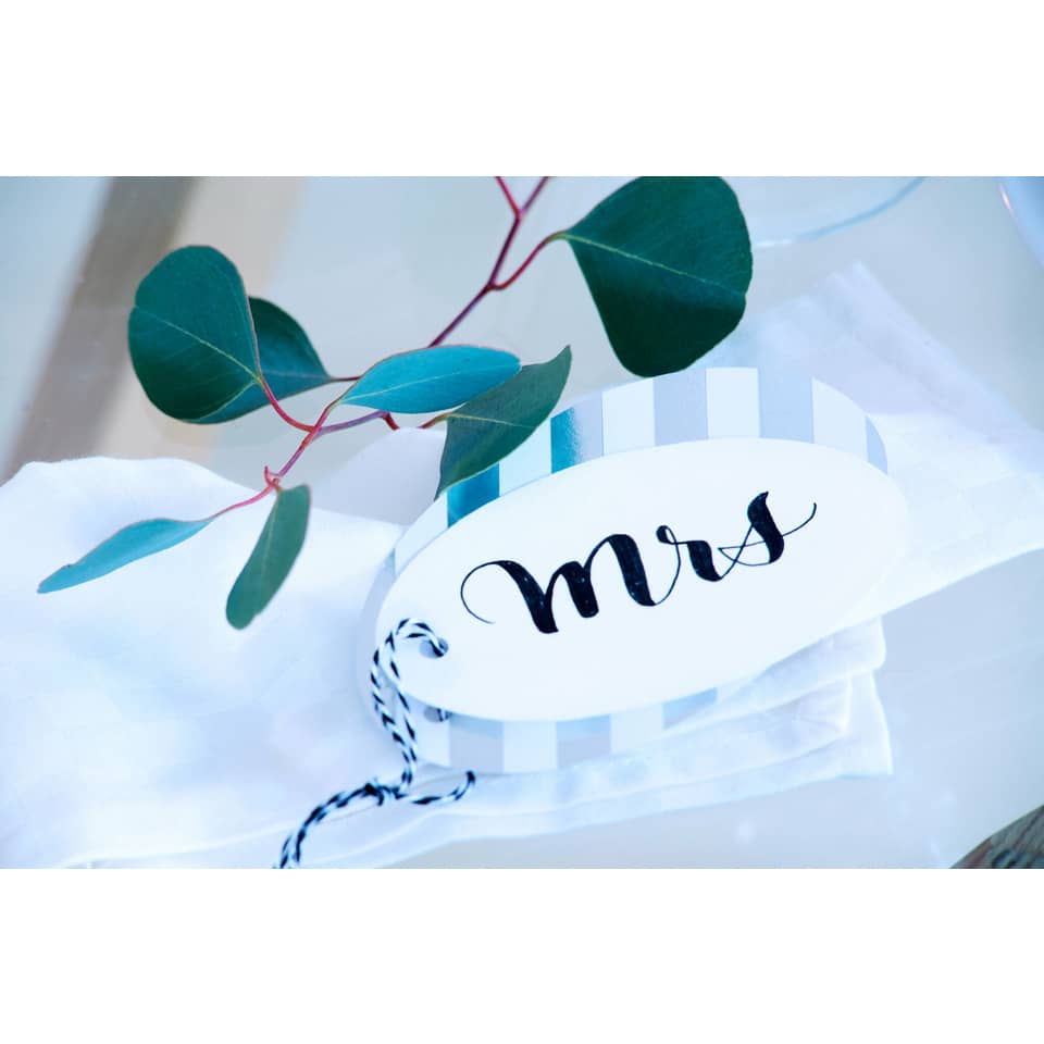 mrs tag, gift tag, paper tag, white tag, ribbon