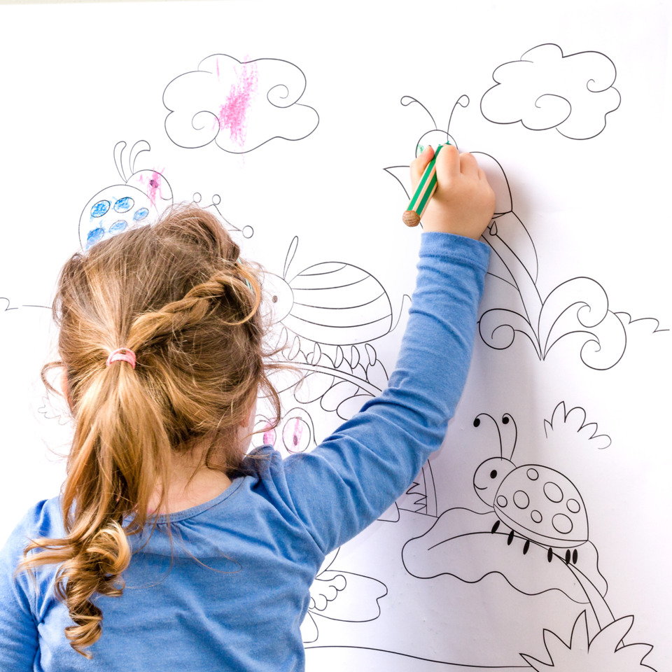 Kinderzeichnung, Malerei, Fantasiewelt, Stiftzeichnung, Schreibende Hand
