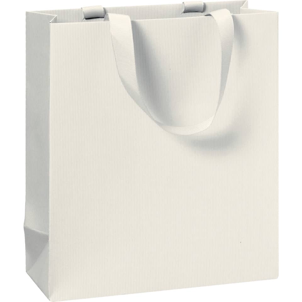 Einkaufstasche, Tragetasche, weiße Tasche, Henkel aus Band, Geschenkbeutel