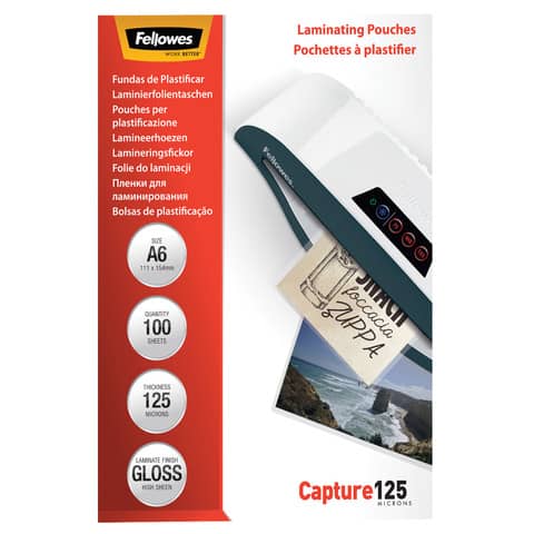 Laminierfolie Capture 125 Mikron, glänzend, A6, 100 Stück FELLOWES 5307201