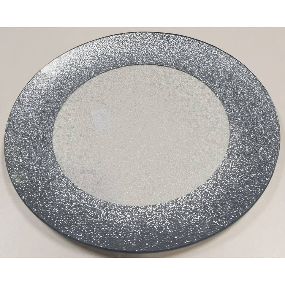 Teller, Tellerplatte, Glitzerrand, Silber, Runde Platte