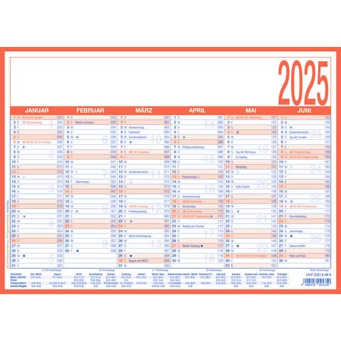 Arbeitstagekalender 2026, A4, 6M/1S, blau/rot ZETTLER 660148
