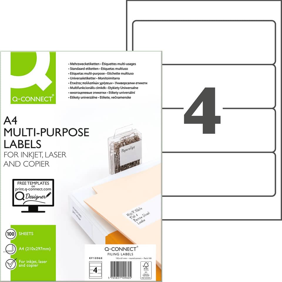 Ordnerrückenschild selbstklebend, 61 x 192 mm, breit/kurz, 400 Stück, weiß Q-CONNECT KF10960 Werbung, Plakat, Seite, Text, Parfüm