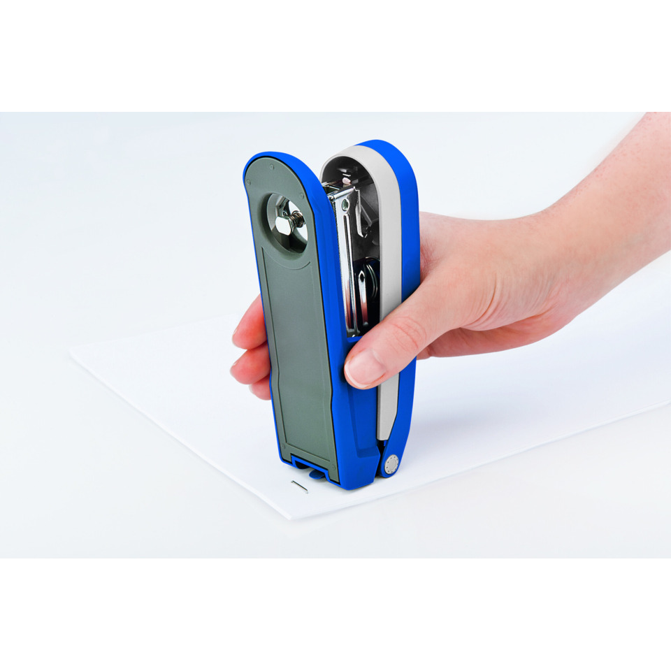 stapler, handstapler, metall, blau, portabel