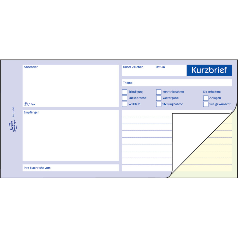 Kurzbrief, Formular, Vorlage, Kartenlayout, Begriffe