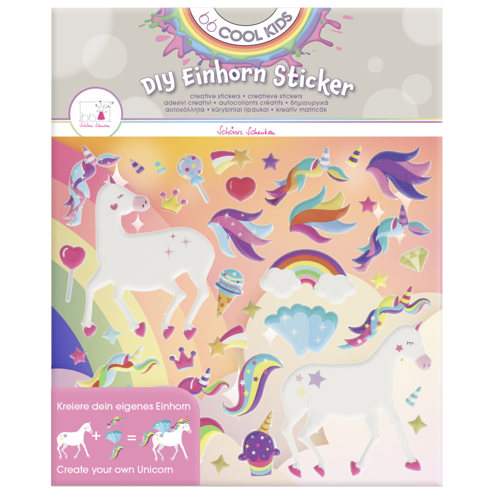 Einhorn Aufkleber, Sticker Set, Regenbogen-Thema, Glitzer Akzente, Aufkleber Deko