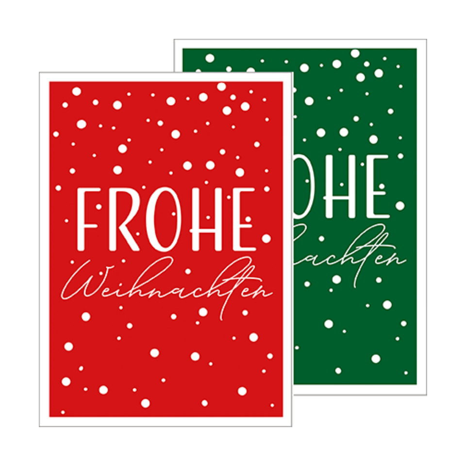 Weihnachtskarte, rote Karte, grüne Karte, Schneeflocken, Frohe Weihnachten