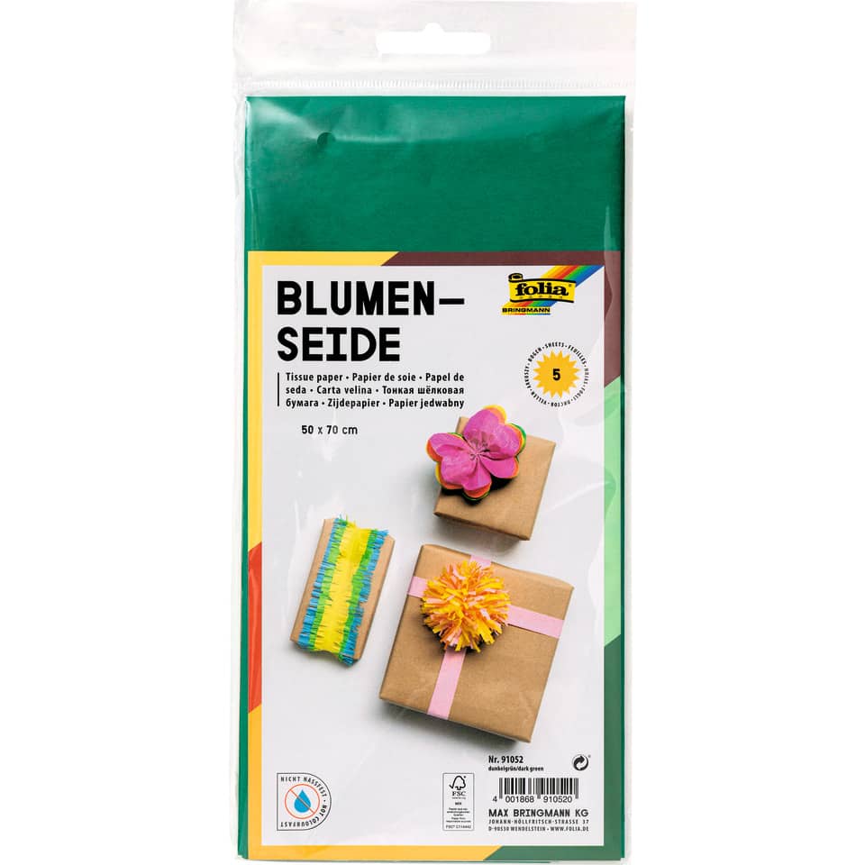 Blumenseide, 50 x 70 cm, 20g/m², 5 Bogen, dunkelgrün (52) FOLIA 91052