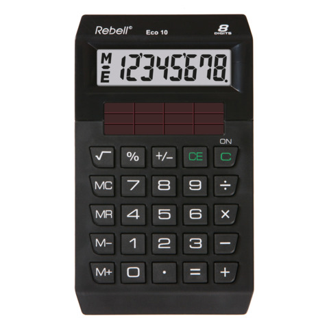 Tischrechner RE-ECO10, Solar, 8-stellig, schwarz REBELL RE-ECO 10