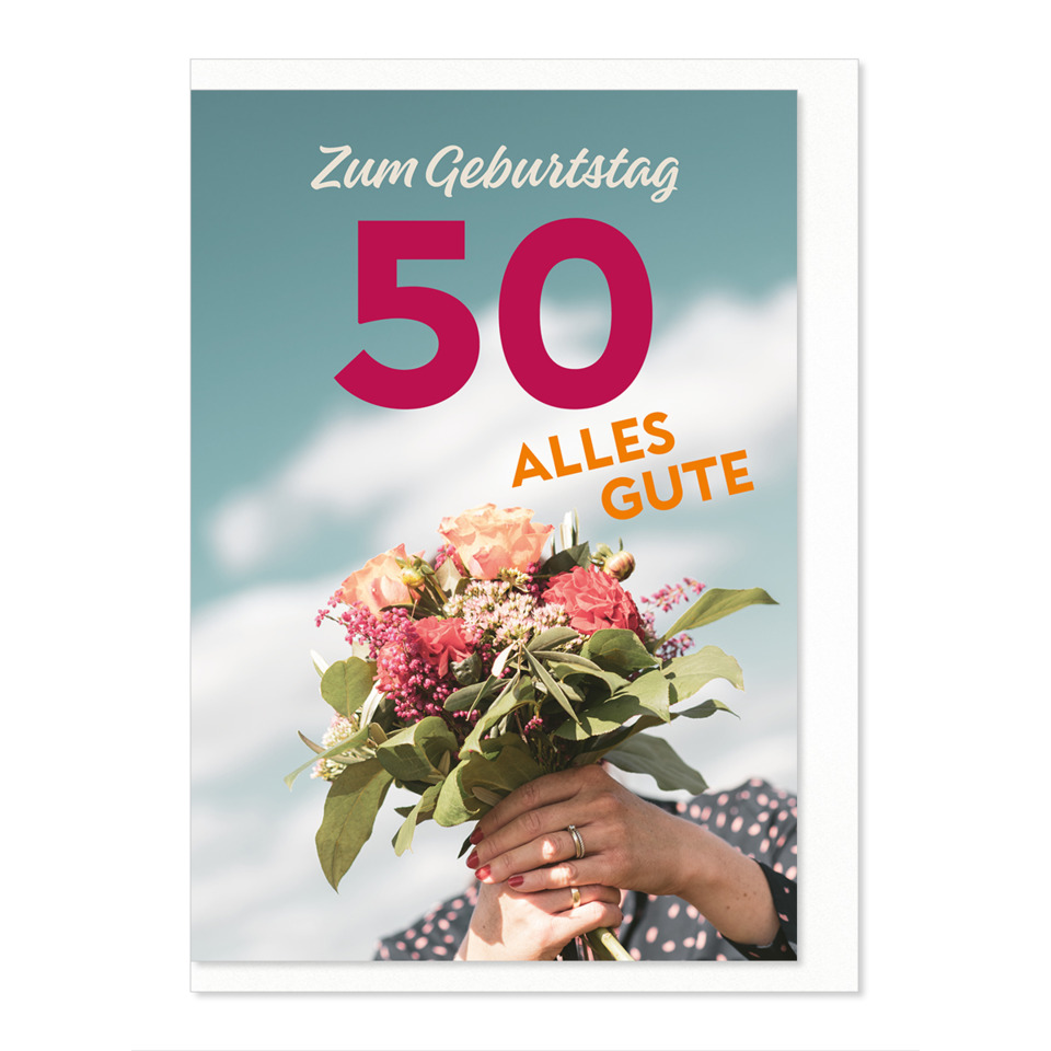 Blumenstrauß, Blumenstrauß, Blumenstrauß in Händen, Geburtstagskarte, 50. Geburtstag