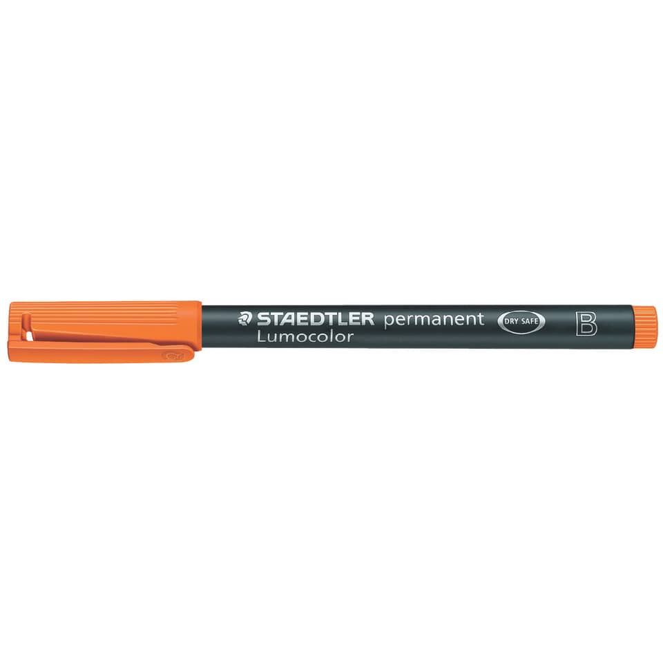 Marker, Trocken sicher, Permanent, Lumocolor, Orangene Kappe