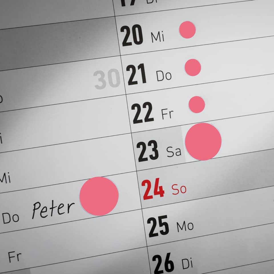 Kalender, pinke Markierungen, Daten, Wochengitter, Planer