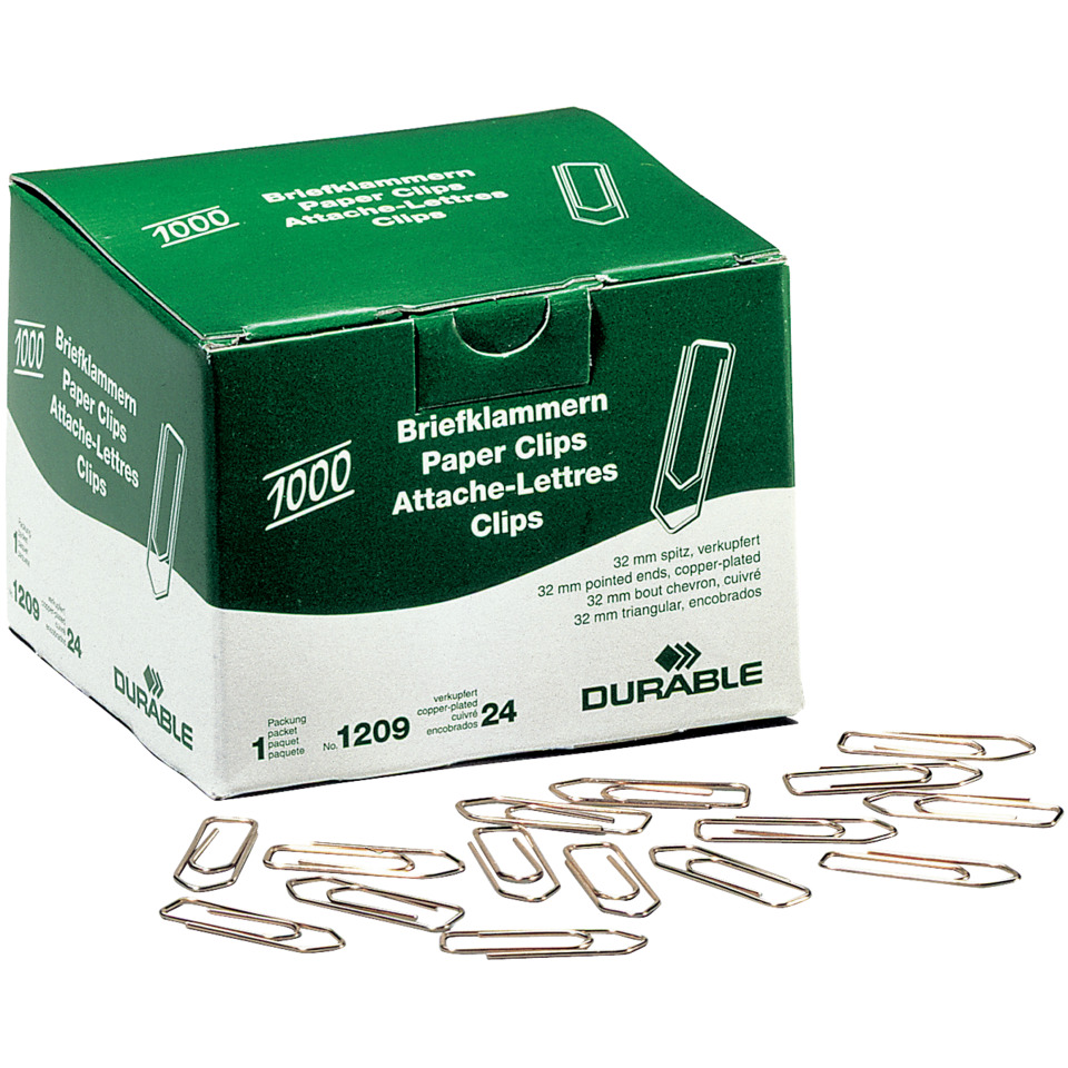 Bürobedarf, Büroklammern, Papierclips, Metallclips, Kartonverpackung