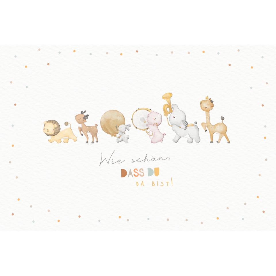 baby-card, illustration, tiere, trommel, grußkarte