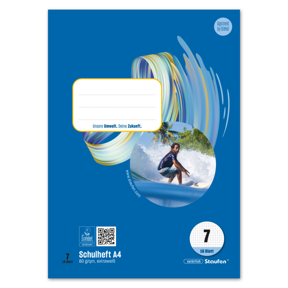 blauer hintergrund, Schulheft, A4, Surfer Bild, 16 Blatt