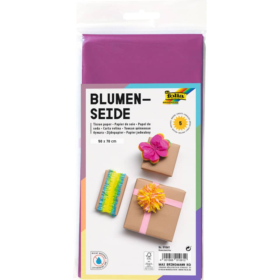 Blumenseide, 50 x 70 cm, 20g/m², 5 Bogen, flieder (61) FOLIA 91061