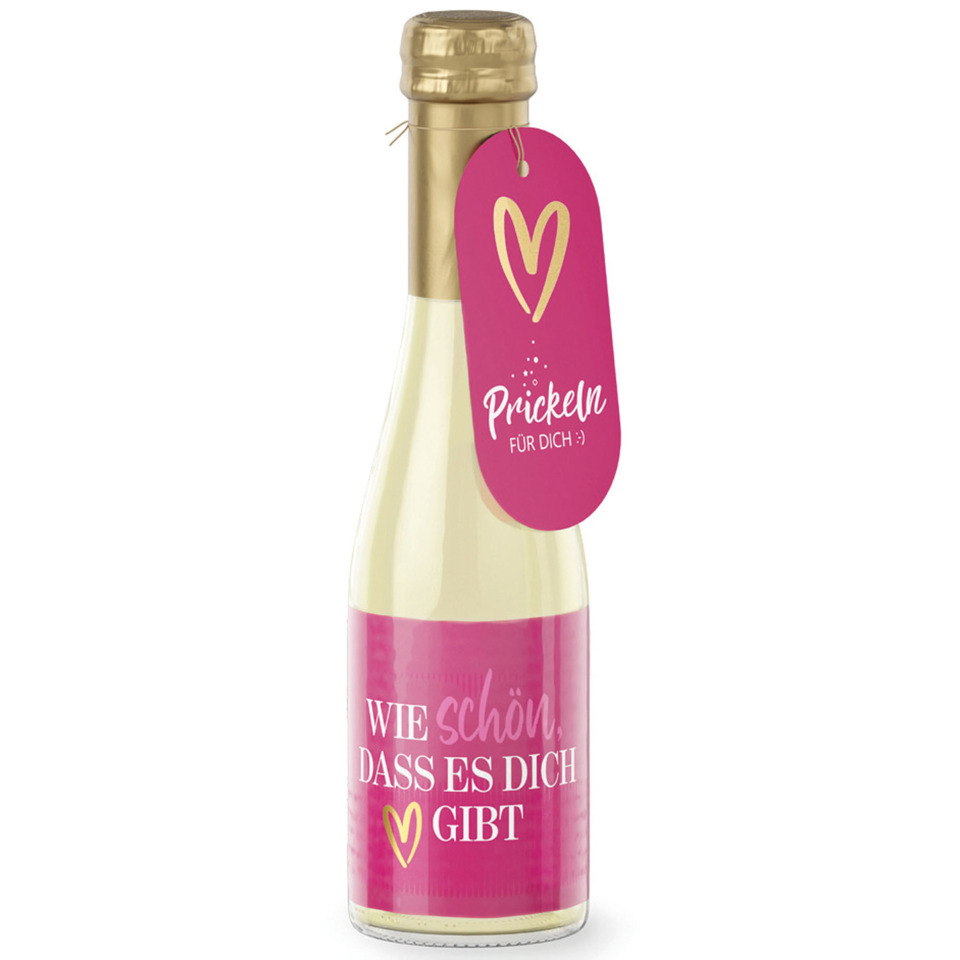 Sektflasche, Flasche, Kleines Geschenk, Herz-Logo, Pink Etikett