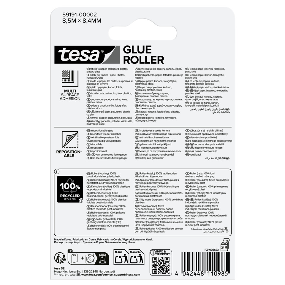 Kleberoller, Vielzweck, 100% recycelt, Kleber, Tesa