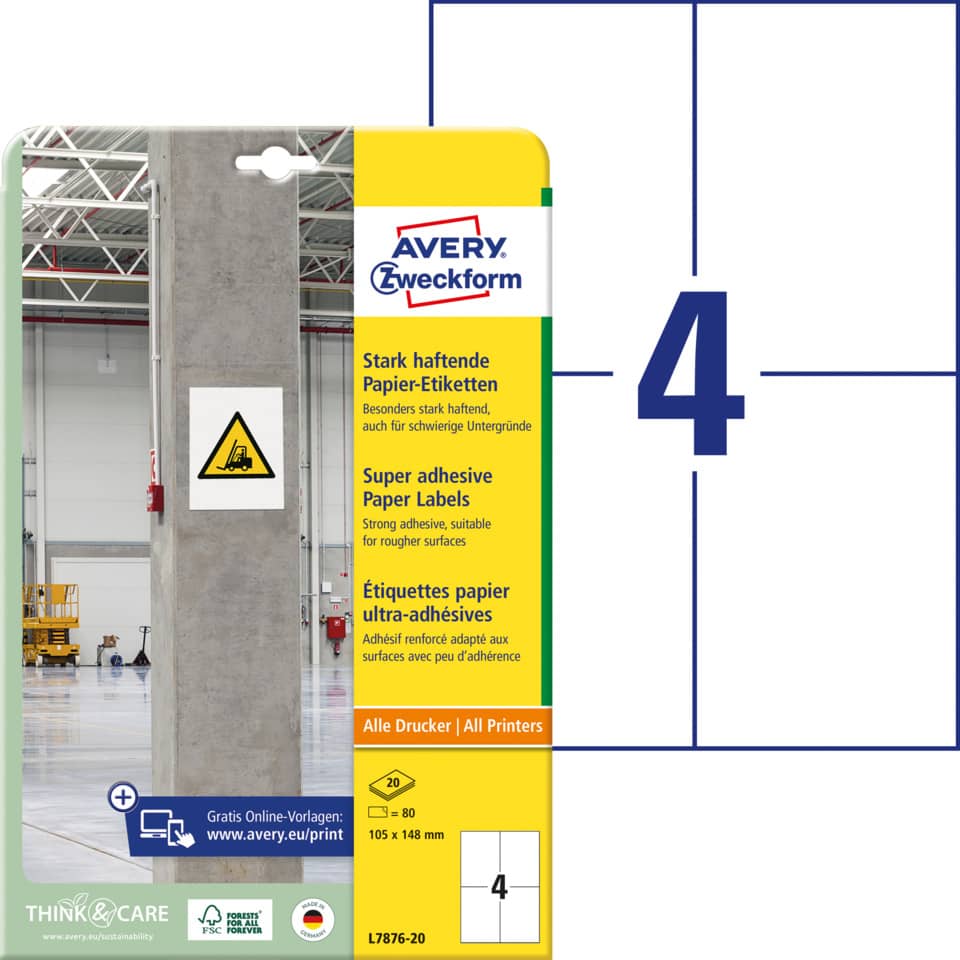 Papieretiketten, Klebebeschriftung, Adhäsive Etiketten, Avery Zweckform, All Printer