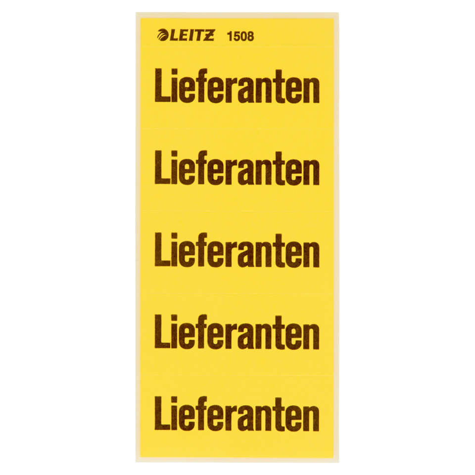 Listing label, gelbes schild, mehrfach wiederholt, lieferanten logo, Leitz