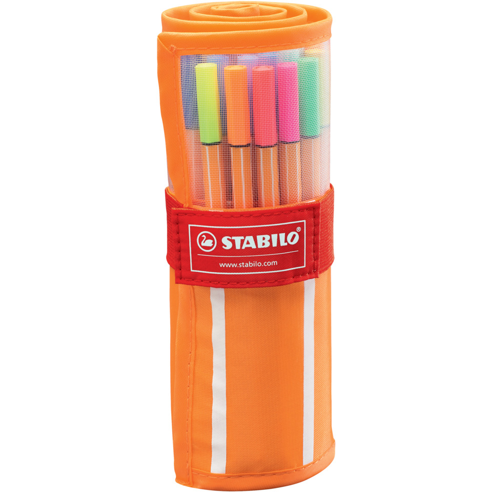 Stabilo Set, Marker, Highlightstift, Orangener Beutel, Mesh-Tasche