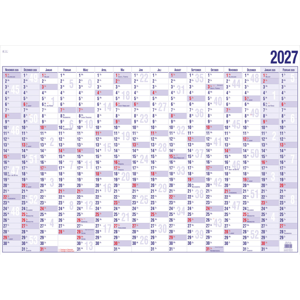 kalender, jahr 2027, monatskalender, querformat, kalenderblatt