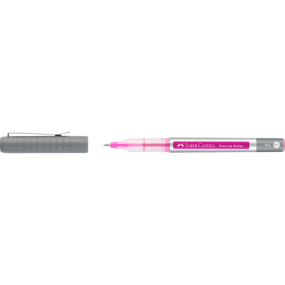 Fountainpen, rosa Tinte, Rollerspitze, transparent Griff, Kappe