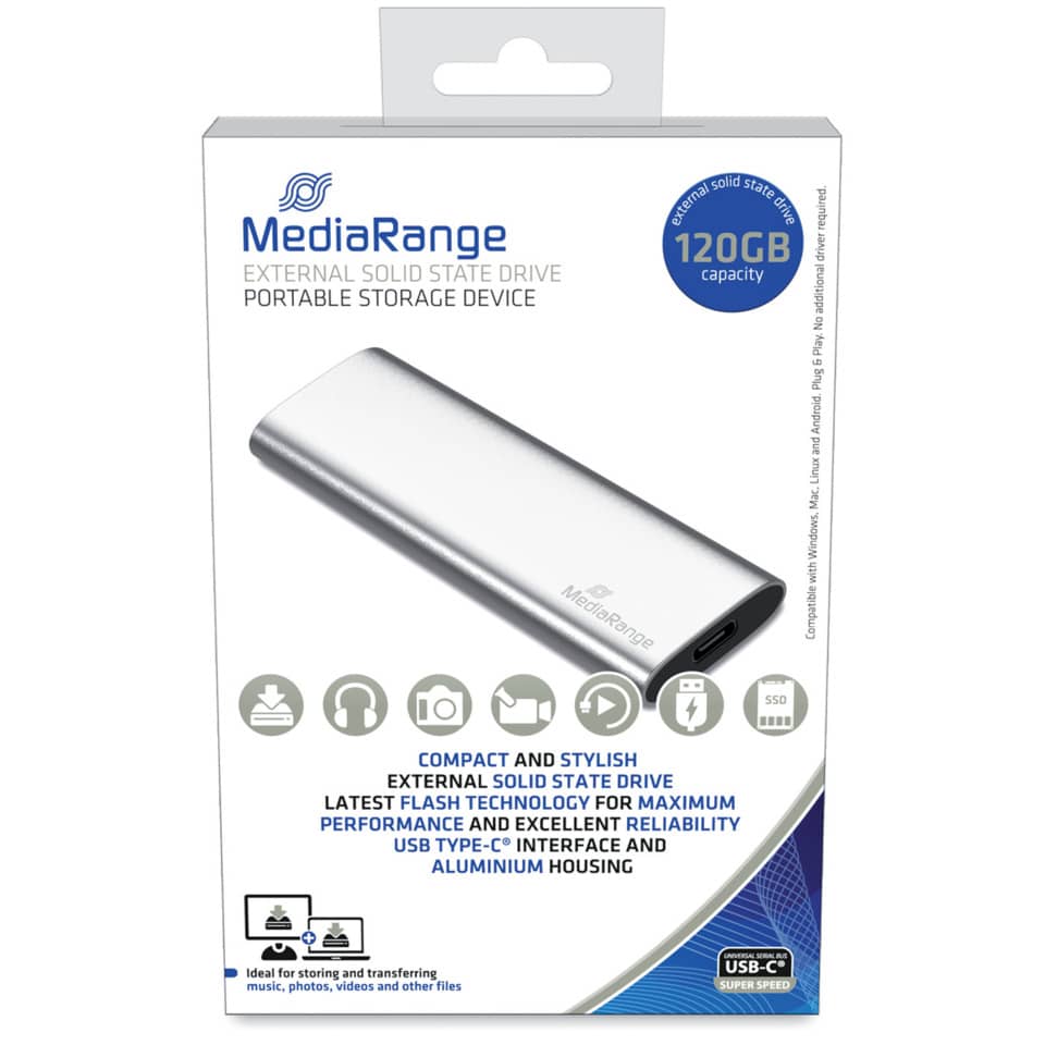 externes Solid-State-Laufwerk, tragbarer Speicher, 120GB, Aluminiumgehäuse, USB-C