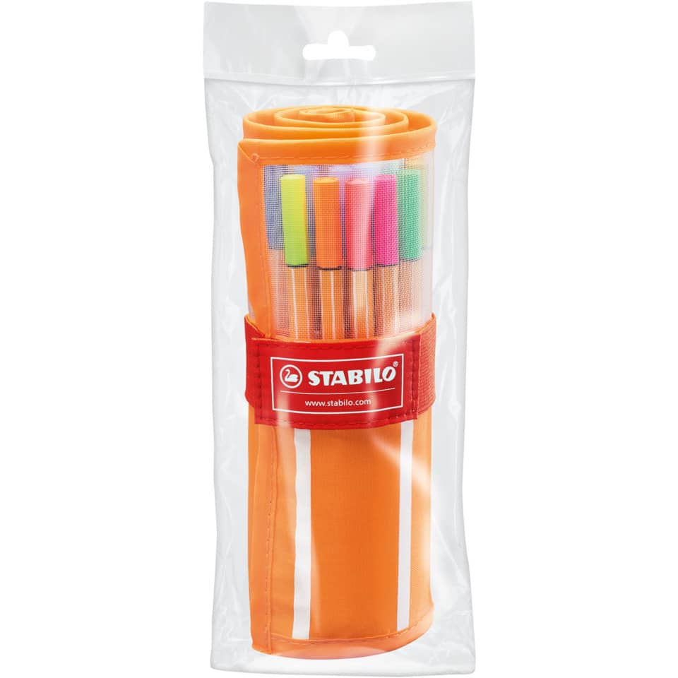 Stabilo-Set, Textmarker-Stifte, Marker-Set, Orangene Rolle, Stiftetasche