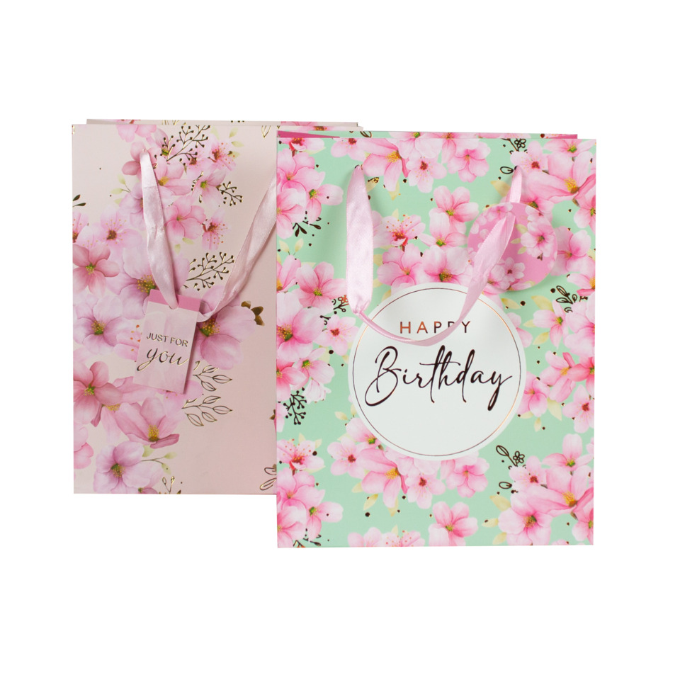 Geschenktüte, Geburtstag, Blumenmuster, Pastell, Schleife