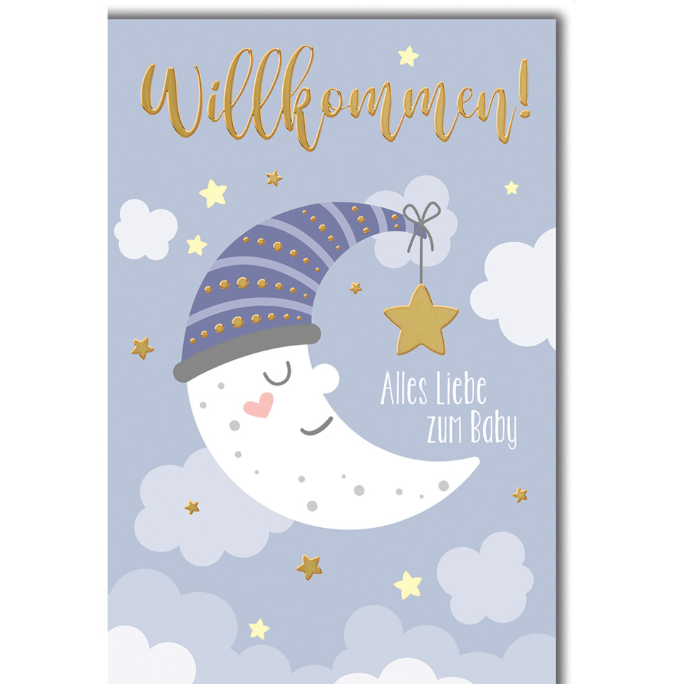 Monddesign, Schlafmond, Himmelstäbchen, Sterne, Willkommen Babykarten
