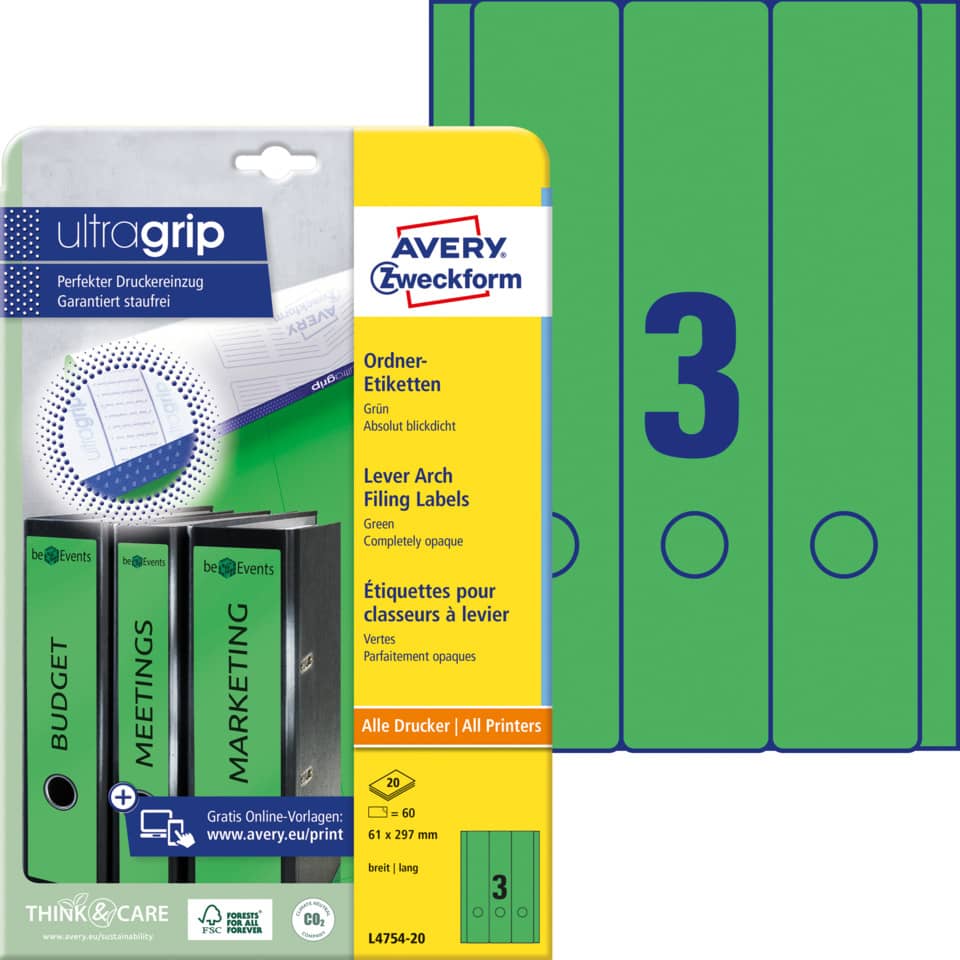 Ordneretiketten, Etikettenpapier, Avery, Grüner Ordner, Bürobedarf