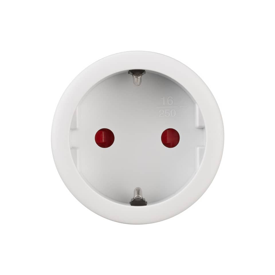 Schuko-Steckdose, Wandsteckdose, Eurostecker, Weiß, Rund