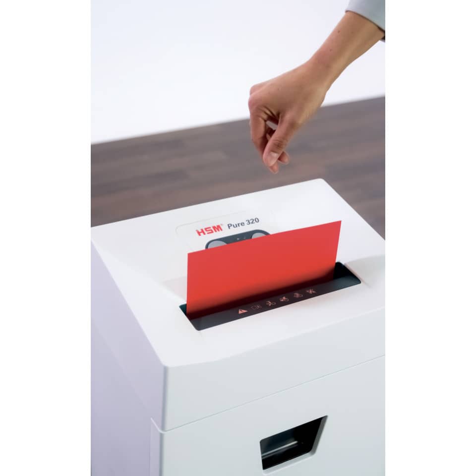 Aktenvernichter Pure 320, Partikelschnitt 3,9x30mm, P4, 8 Blatt, weiß HSM 2333121