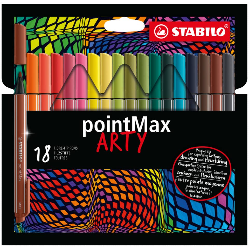 Fineliner pointMax Etui, Kartonetui mit 18 Stiften STABILO 488/18-01