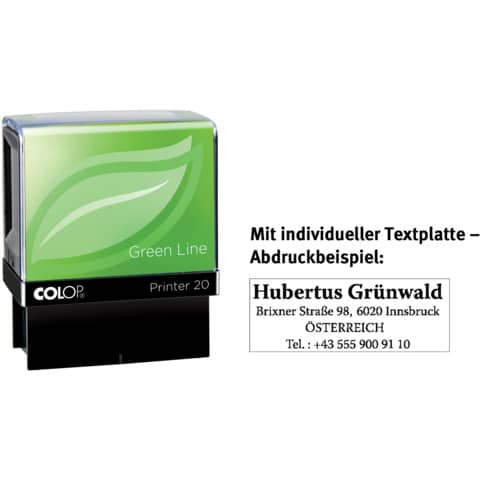 Printer 20 Green Line mit Stempelplatte, 4 Zeilen COLOP P20GLP