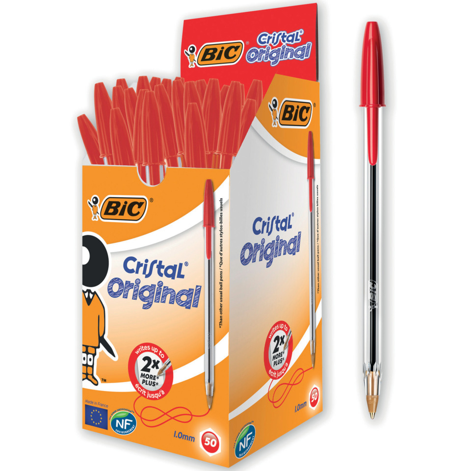 Kugelschreiber, rote Stifte, 0,5 mm Mine, BIC Cristal Original, Kartonbox Stifte