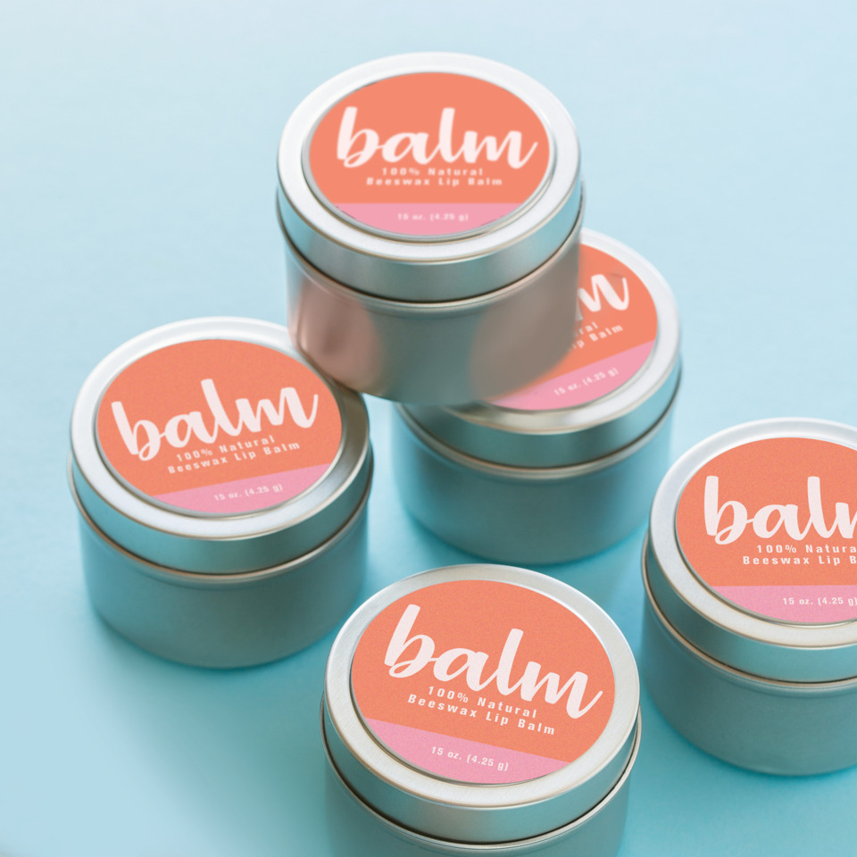 lip balm, Bienenwachs, Döschen, runde Dose, orangefarbener Aufkleber