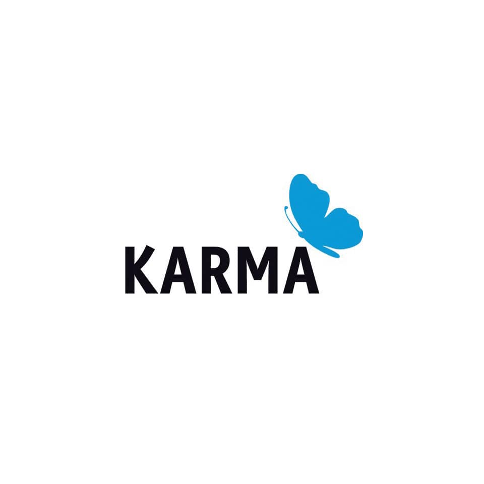 logo, Schmetterling, blau, KARMA, Markenlogo