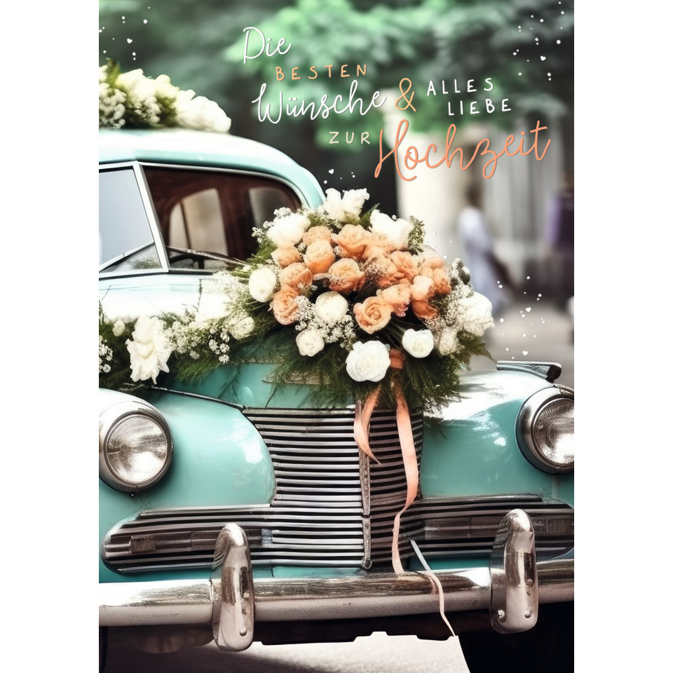 Oldtimer, Hochzeit, Blumen, Auto, Frontansicht