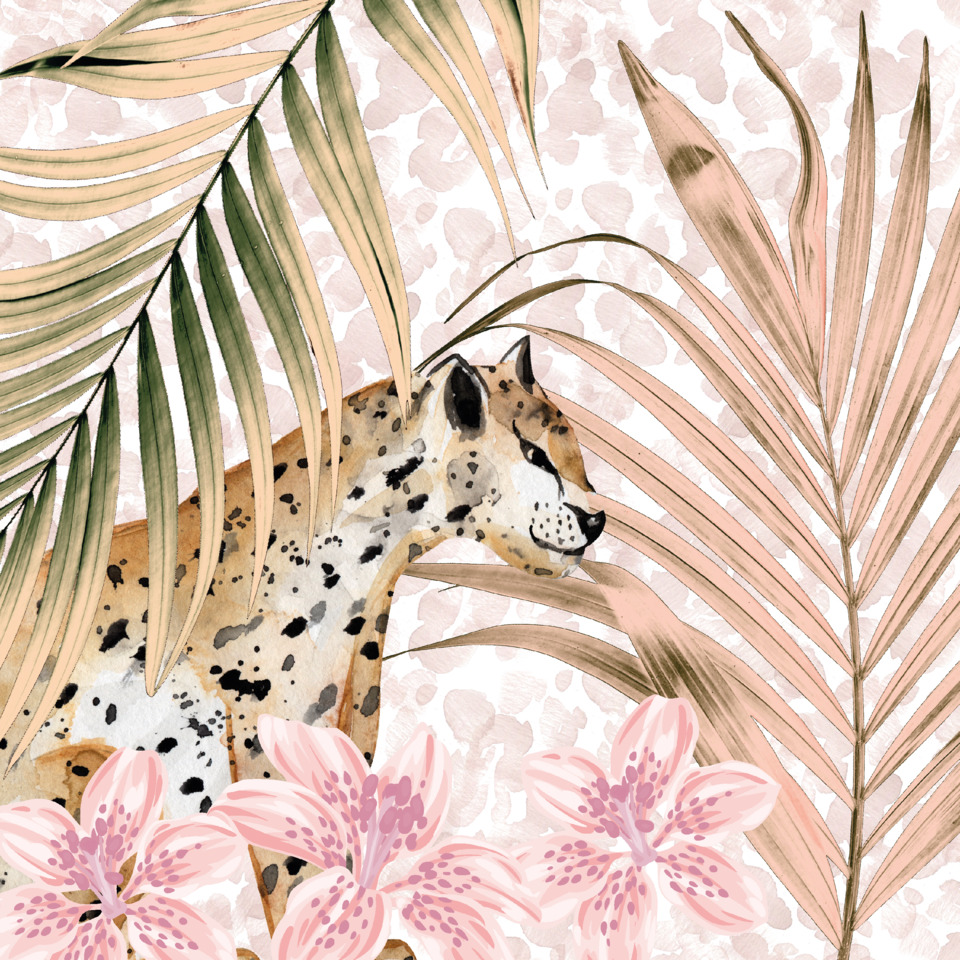 leopard, jaguar, tiermuster, pflanzen, wasserfarbe-natur