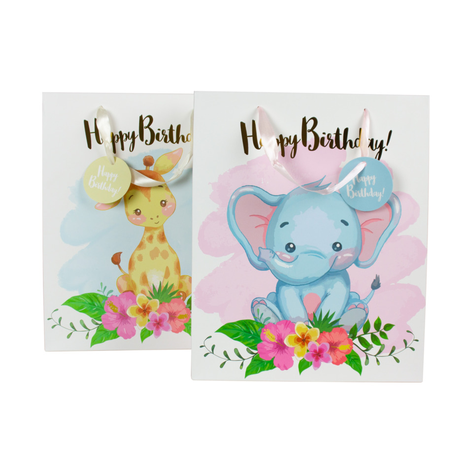 Geschenktüte, Geburtstag, Tiermotiv, Giraffe, Elefant