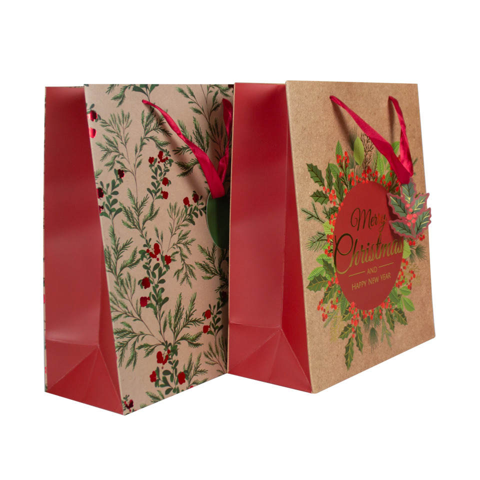 Geschenktasche, Weihnachten, Hirschornamental, Rot, Jutebeutel-Optik
