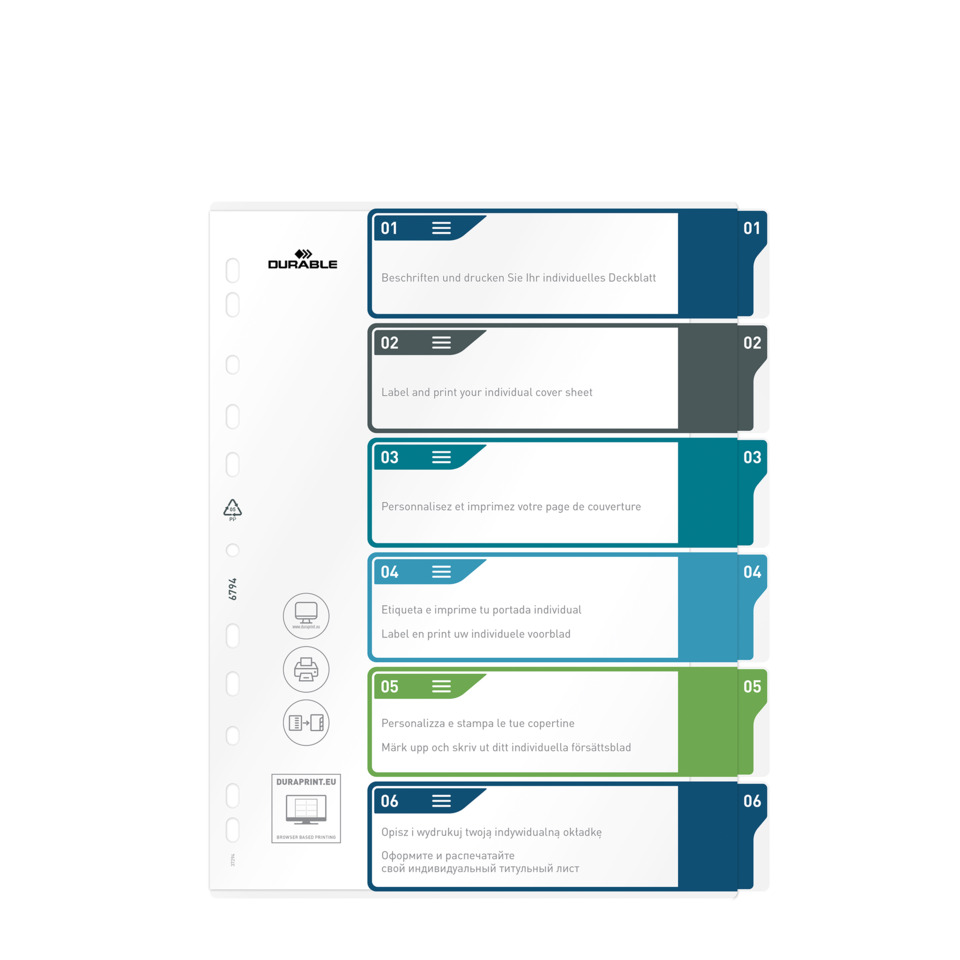Datei-Seiten, Trennfächer, Deckblatt, Individualisierung, Printer-Platzhalter