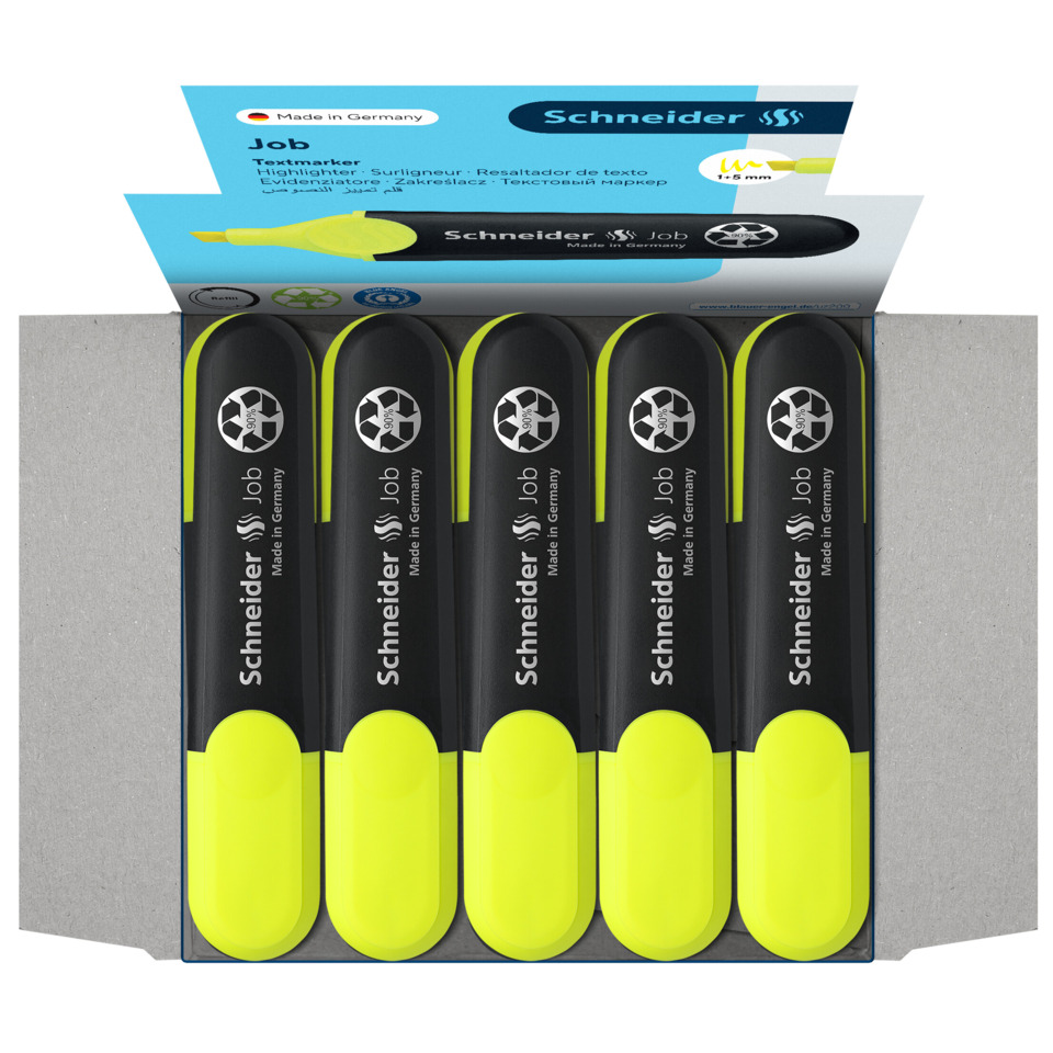 Highlighter, Textmarker, Neon Gelb, Set aus 6, Kunststoffgehäuse