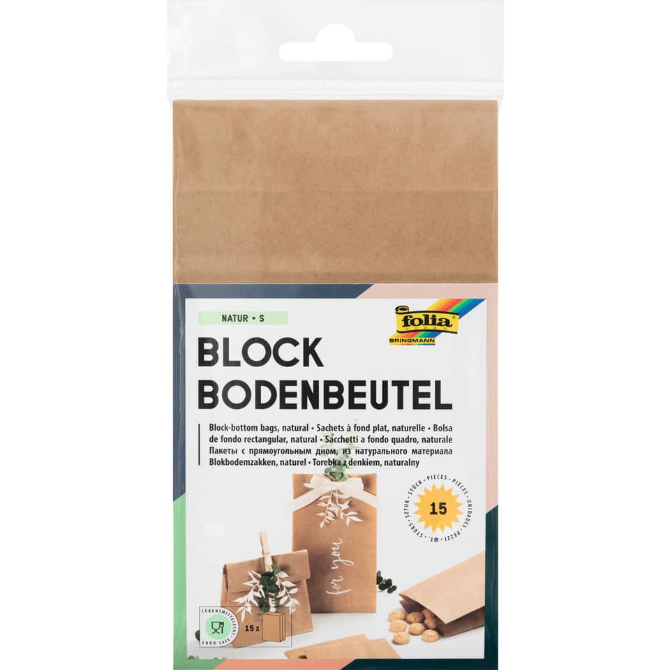 Blockbodenbeutel, Natur, Sack, Papierverpackung, 15 Stück