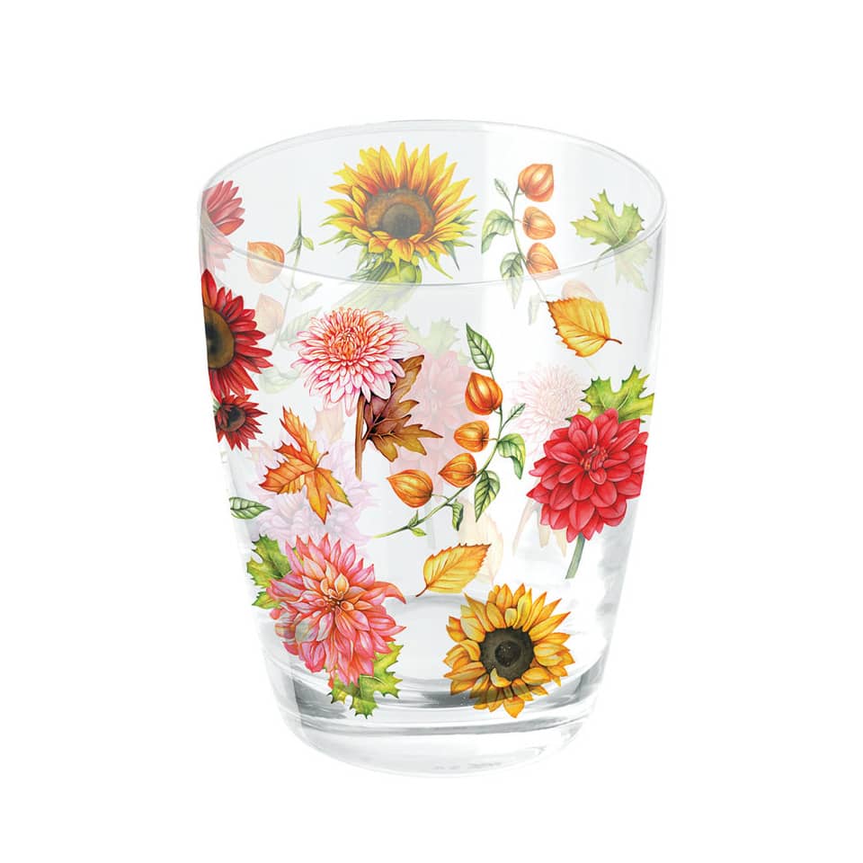 Glas, Vase?, Tumbler, Blumenmuster, Sommerfarben