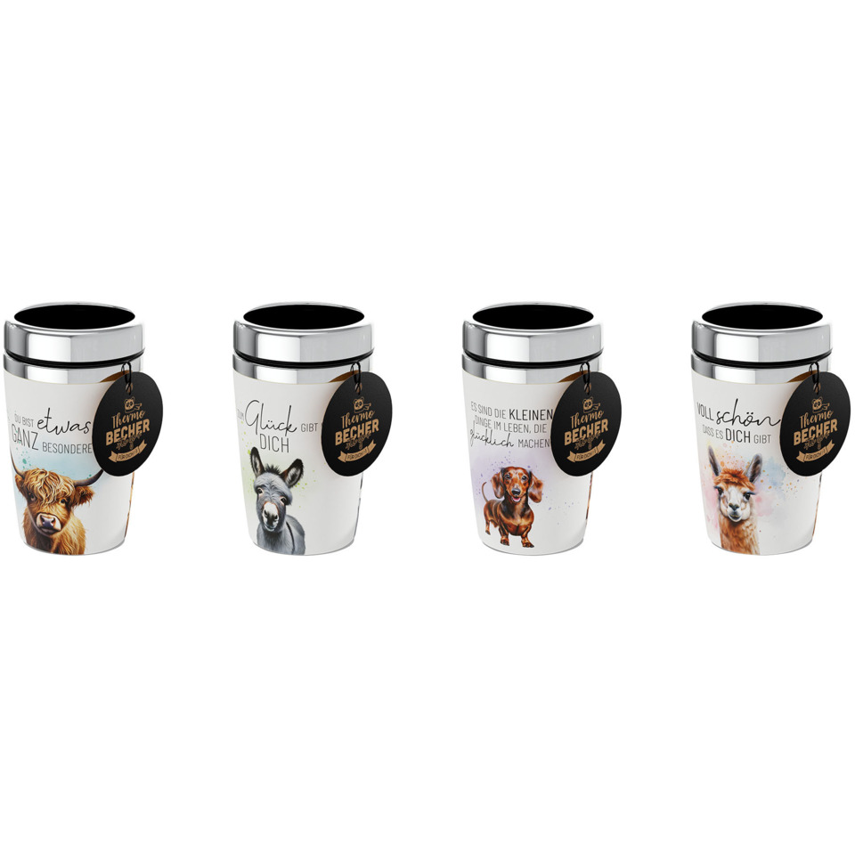Tassen, Becher, Tiermotiv, Keramikbecher, 4er Set