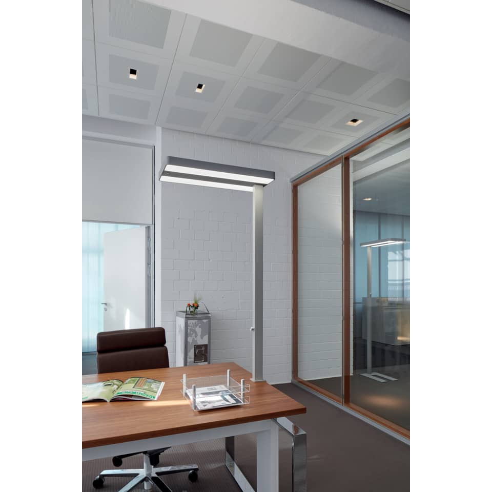 office, desk, lampe, glaswand, modern