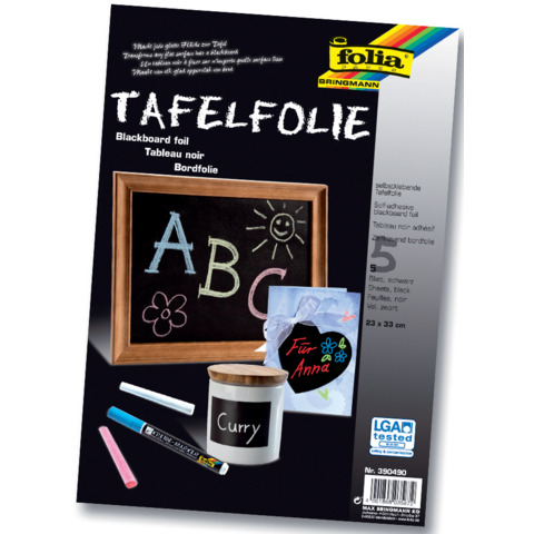 Tafelfolie, 23x33cm, selbstklebend, 5 Stück, schwarz FOLIA 390490